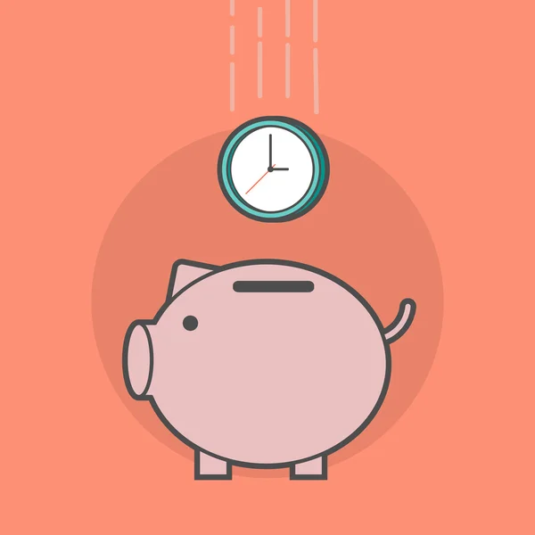 Piggy bank with a clock — Stock Vector