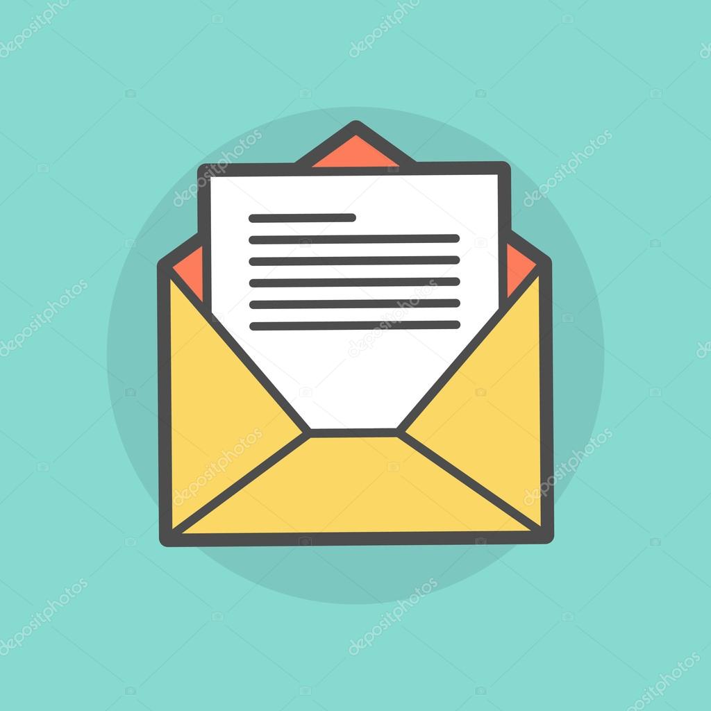 Opened envelope with message, vector flat line style illustration