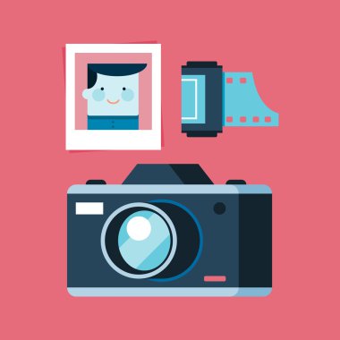 Analogue photography equipment, camera, photo and film clipart