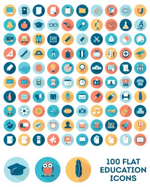 100 düz stil eğitim simgeler kümesi