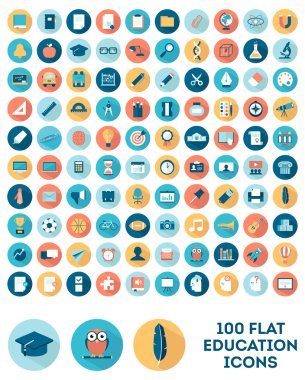 Set of 100 flat style education icons