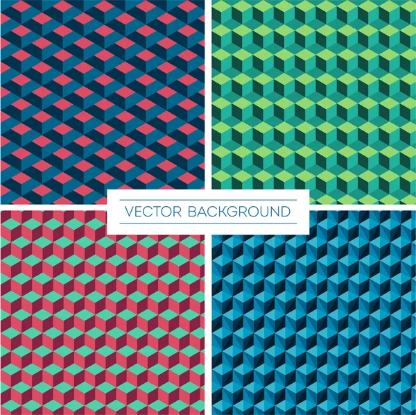 Uppsättning av fyra isometrisk kub mönster bakgrunder — Stock vektor