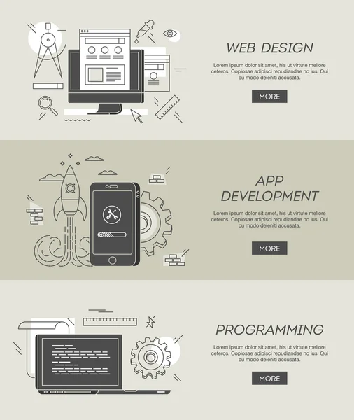 Banery dla web design, rozwoju aplikacji i programowania — Wektor stockowy