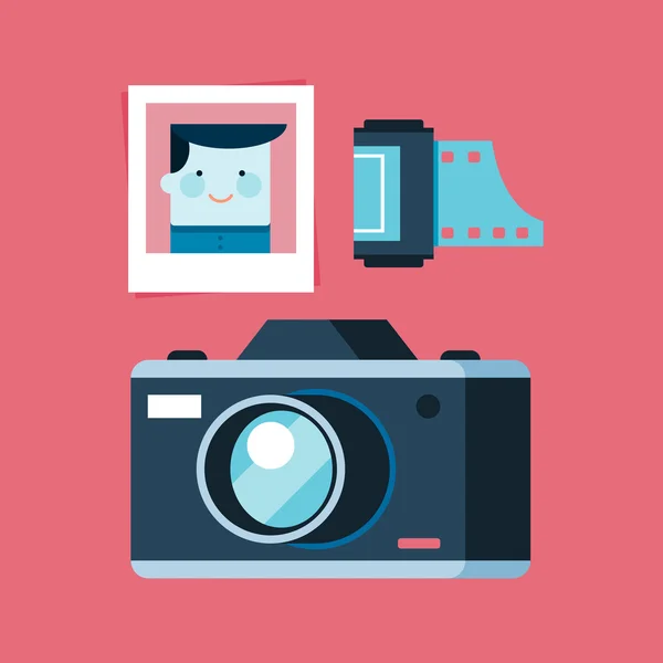 Equipos de fotografía analógica, cámara, foto y película — Vector de stock