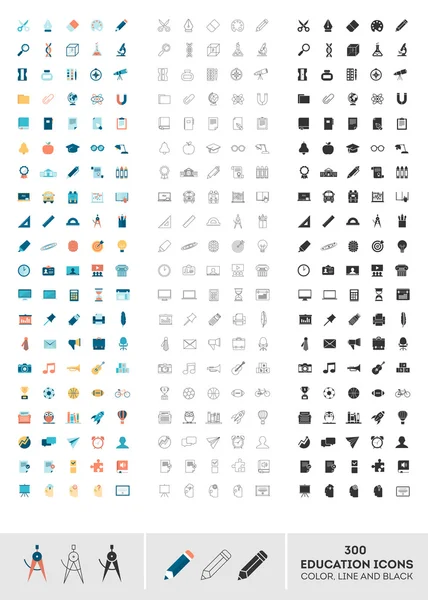 Uppsättning av 300 utbildning ikoner i färg — Stock vektor