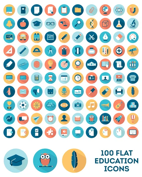 Set di 100 icone di educazione in stile piatto Vettoriali Stock Royalty Free