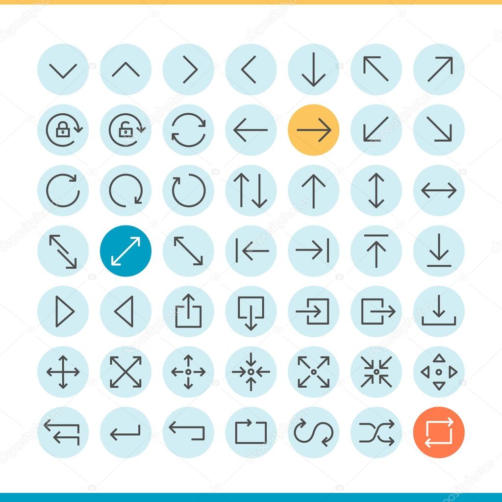 set of thin line arrow icons