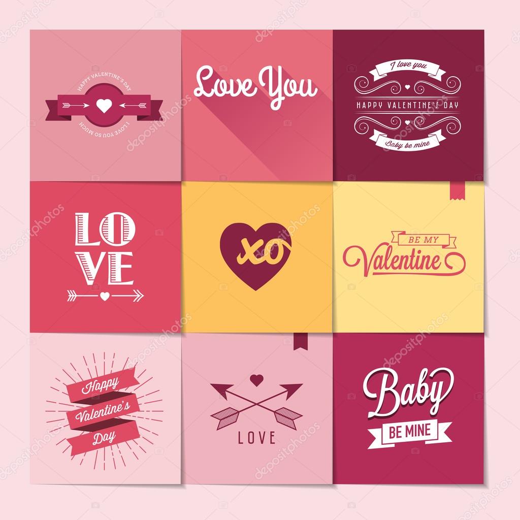 Set of nine Valentine's day stickers, vector illustration