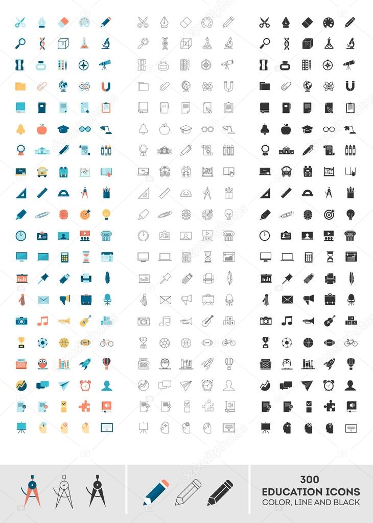 Set of 300 education icons made in color