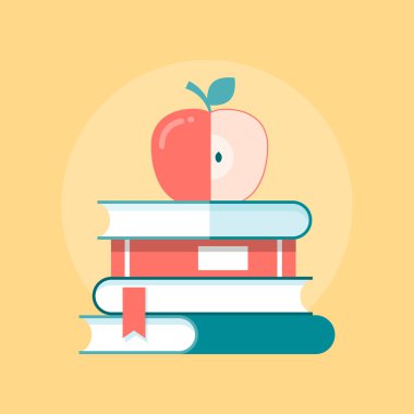 Üstte apple ile kitap yığını