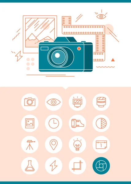 Photography banner with related set of icons — Stock Vector