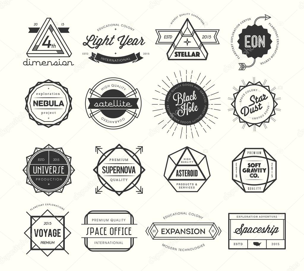 Set of vintage badges and labels, inspired by space themes, vector illustration