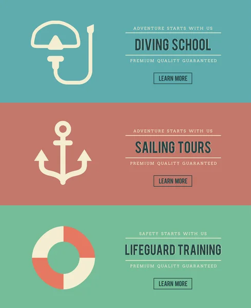 Set of vintage water activity banners — Stock Vector