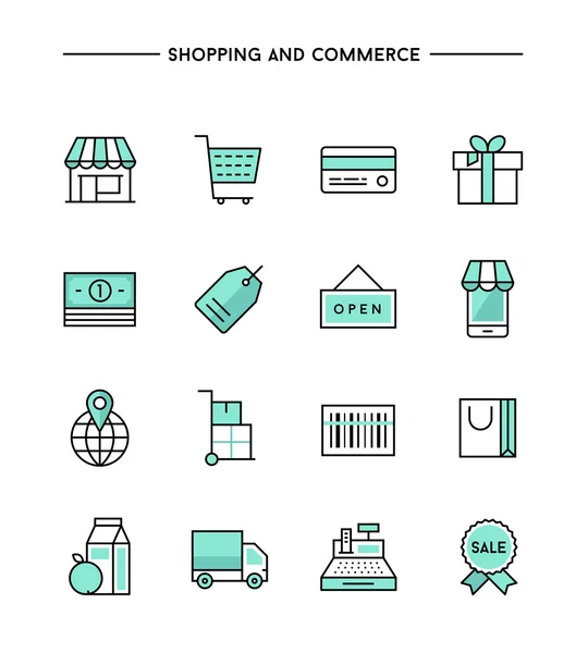 Ensemble d'icônes sur le thème du shopping et du commerce — Image vectorielle