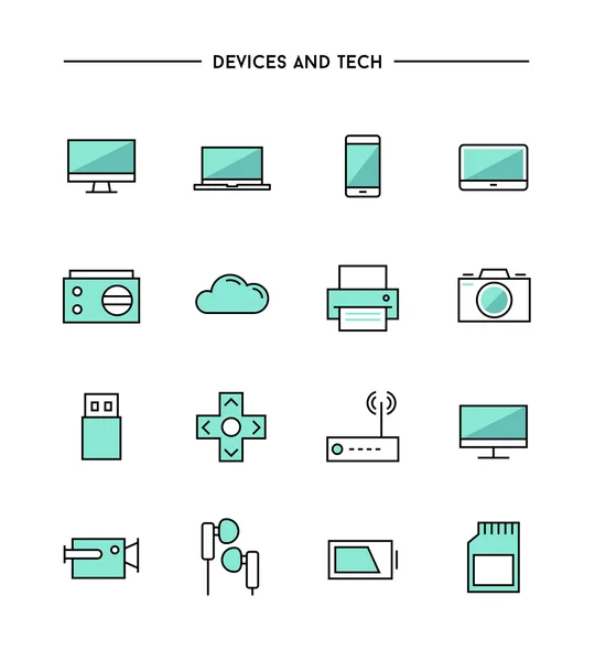 Set di dispositivi e icone tecniche — Vettoriale Stock