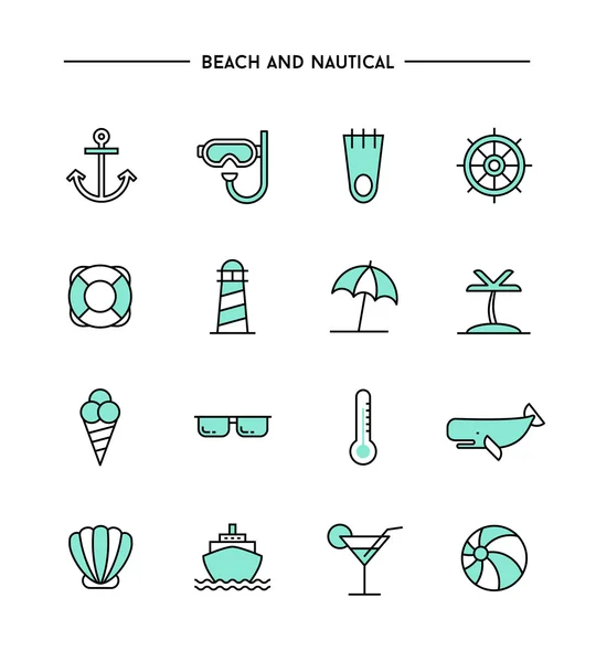 Set di icone della spiaggia e della nautica — Vettoriale Stock