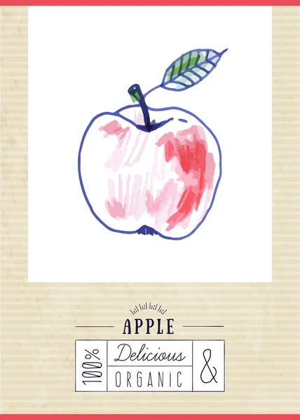 手描き下ろし apple とビンテージ ラベル — ストックベクタ