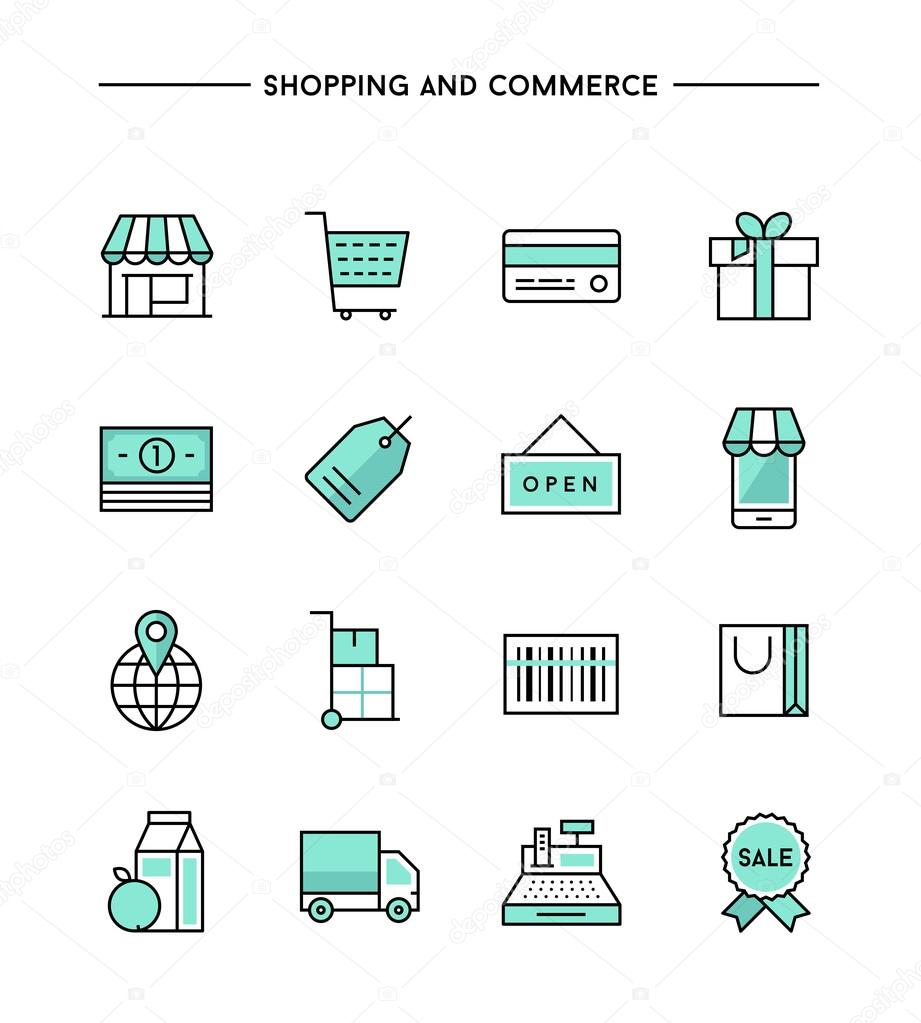set of icons on subject of shopping and commerce