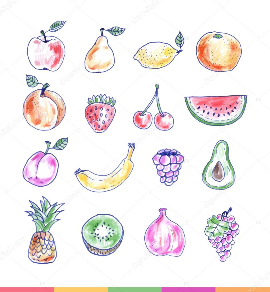 set of delicious fruits