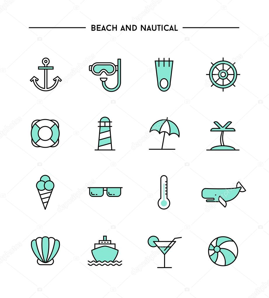 set of beach and nautical icons