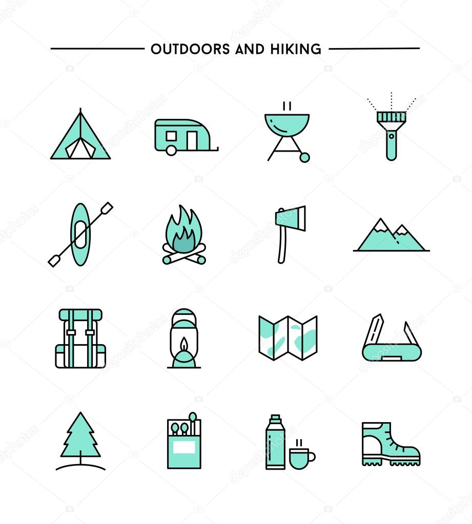 set of hiking and outdoors icons