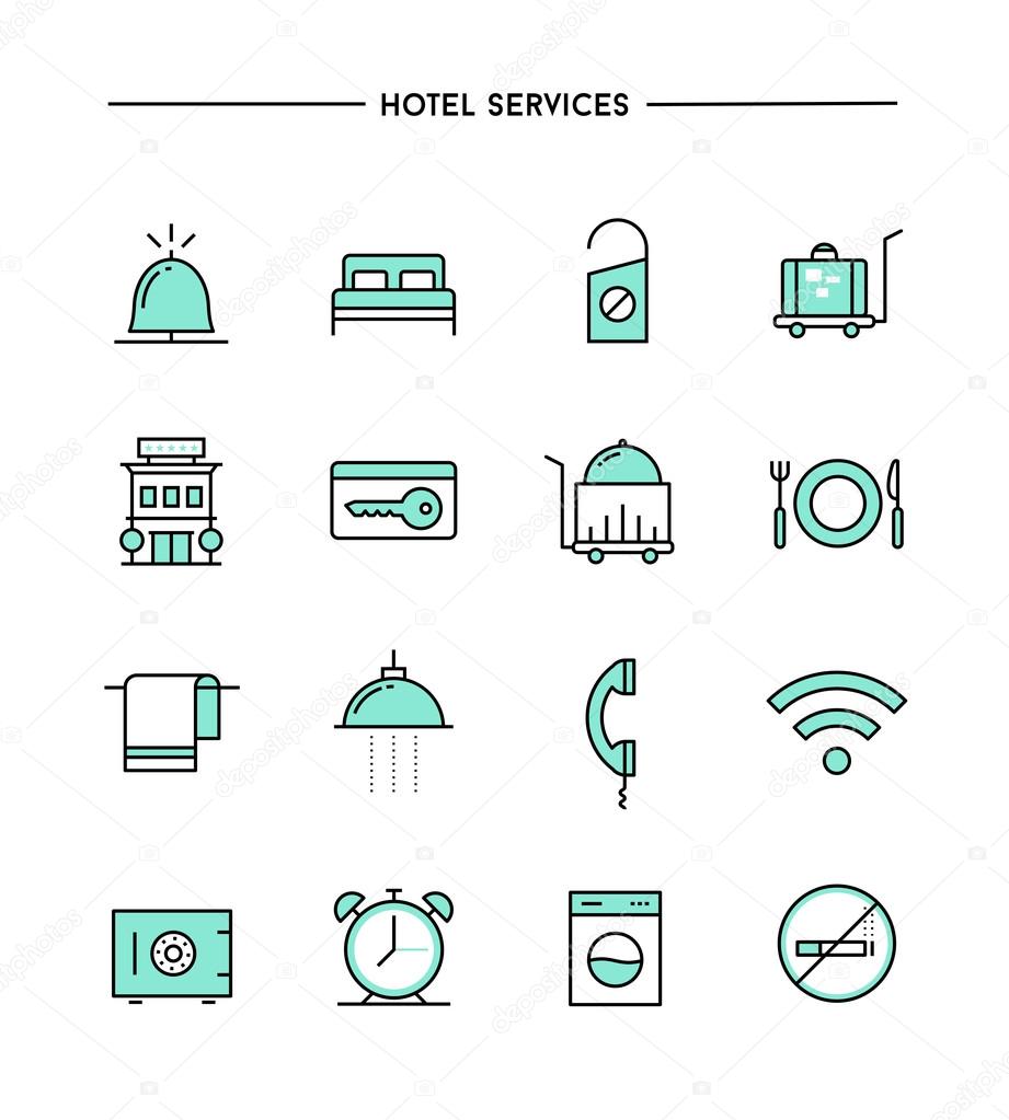 set of hotel services icons
