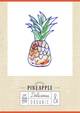 Vintage etiketle el çekilmiş ananas