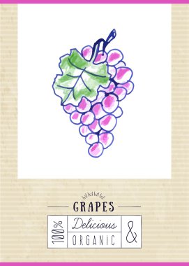 Vintage etiketle el çizilmiş üzüm