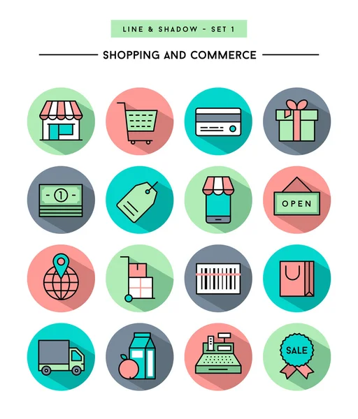 Conjunto de iconos de compras y comercio — Archivo Imágenes Vectoriales