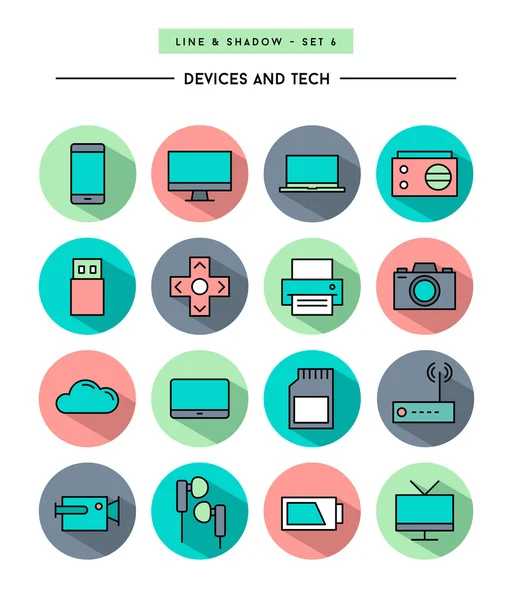 Set di dispositivi e icone tecniche — Vettoriale Stock