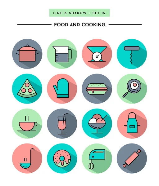 Conjunto de alimentos e iconos de cocina — Vector de stock