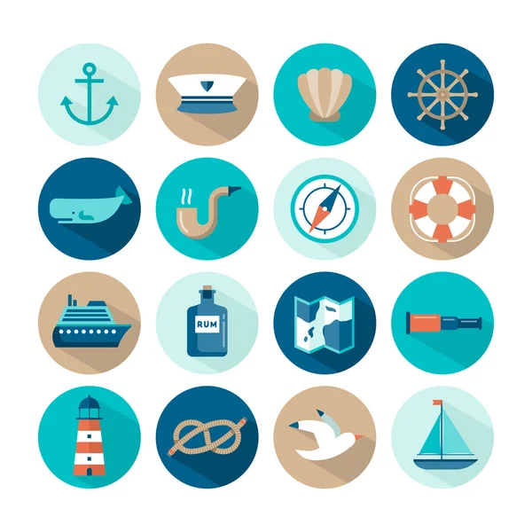 Set of beautiful nautical flat icons — Stock Vector