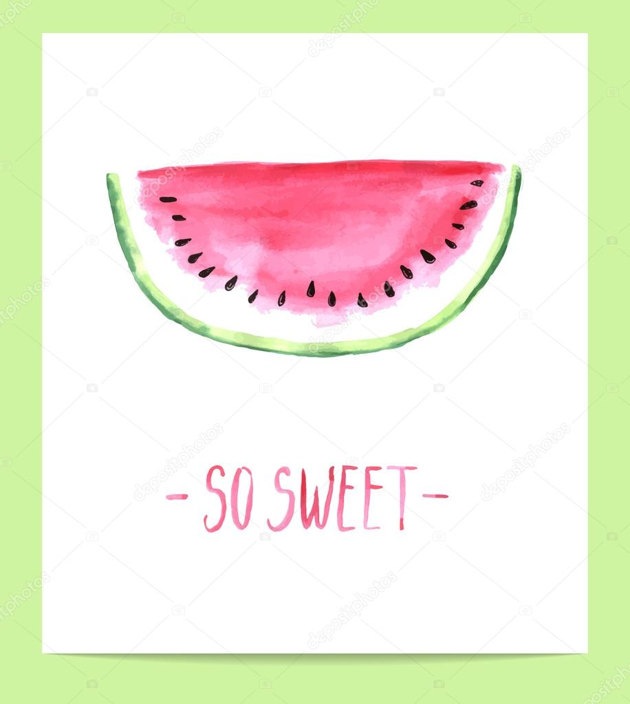 cute hand drawn watercolor watermelon slice
