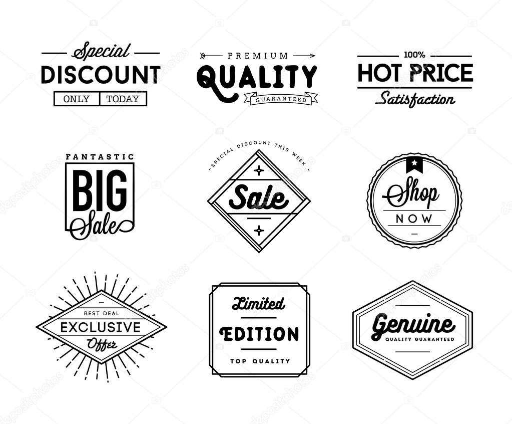 Set of vintage sale and commerce badges, vector illustration