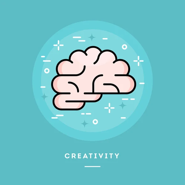 Icône de cerveau, bannière plate de style de ligne de conception — Image vectorielle