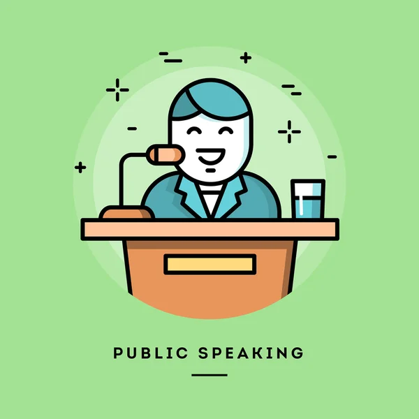 Public speaking, flat design line banner — Stock Vector