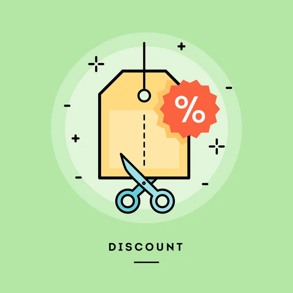 Concept of discount, line flat design banner — Stock Vector