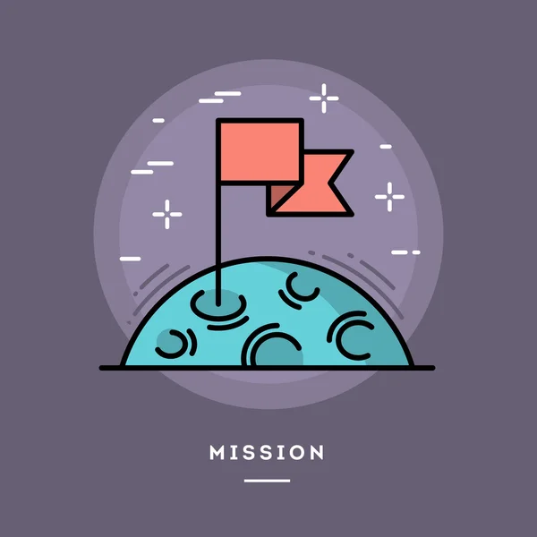 Flag on the moon as a metaphor for business mission — Stock Vector