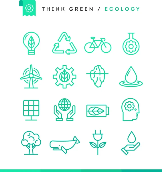 Denk groen! Set van ecologie pictogrammen — Stockvector