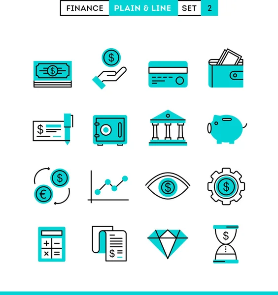 Finanzieren einfache und lineare Icons Set, flaches Design — Stockvektor