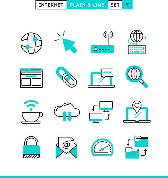 Internet, plain and line icons set, flat design — Stock Vector