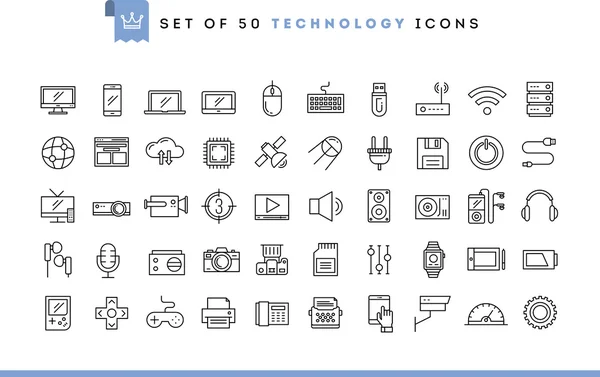Набор из 50 иконок технологии Стоковый вектор
