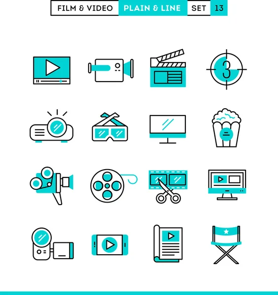 Film, video,plain and line icons set, flat design Royalty Free Stock Illustrations