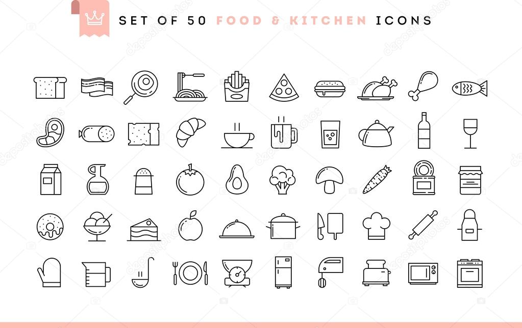 Set of 50 food and kitchen icons