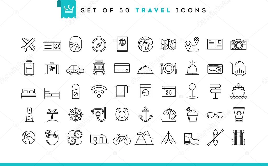 Set of 50 travel icons