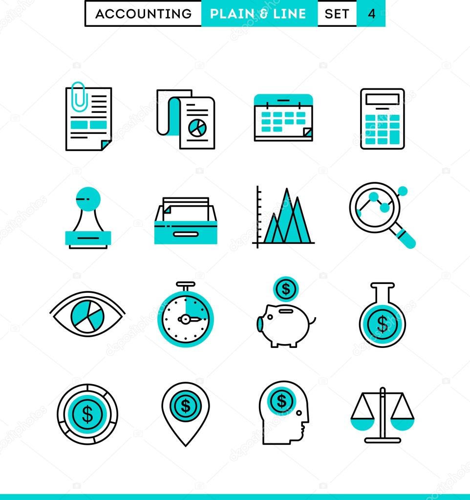 Accounting plain and line icons set, flat design