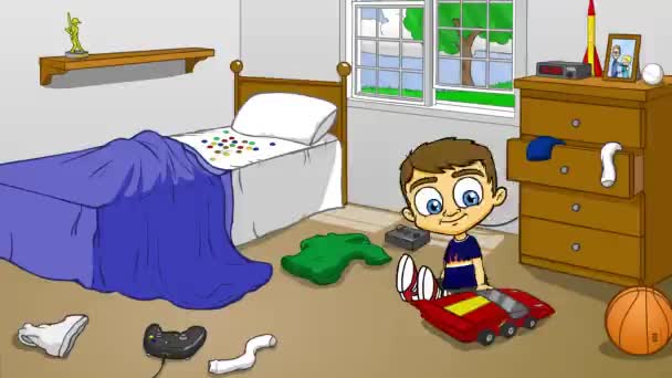 Süssüz Çocuk Odası Animasyonu Evdeki Yaramaz Çocuk Çocuğu Oynuyorum Çözünürlüğünde — Stok video