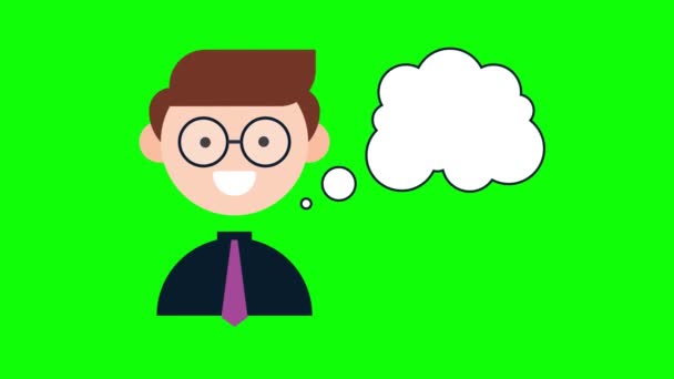 Animated Cute Boy Dialogue Cloud Clip High Resolution Green Screen — Stockvideo