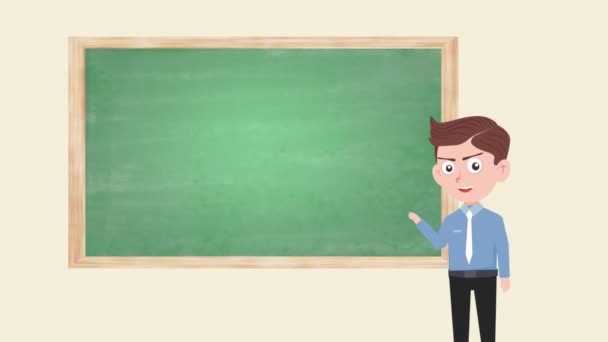 Platte Tekenfilm Animatie Van Professor Onderwijs Klas Klem Hoge Resolutie — Stockvideo