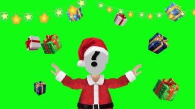 Christmus ışıkları ve hediye animasyonları, yeşil ekran arka planı olan yüzsüz Noel Baba karakteri..